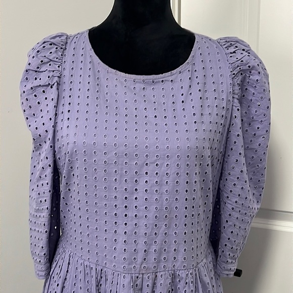 A New Day Round Neckline Elbow Length Sleeves Knee Length Purple Eyelet Dress M - Picture 4 of 10